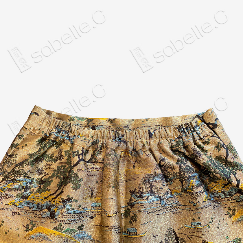 Song Brocade High-Waist Skirt (Elastic Waist)-宋錦半身長裙
