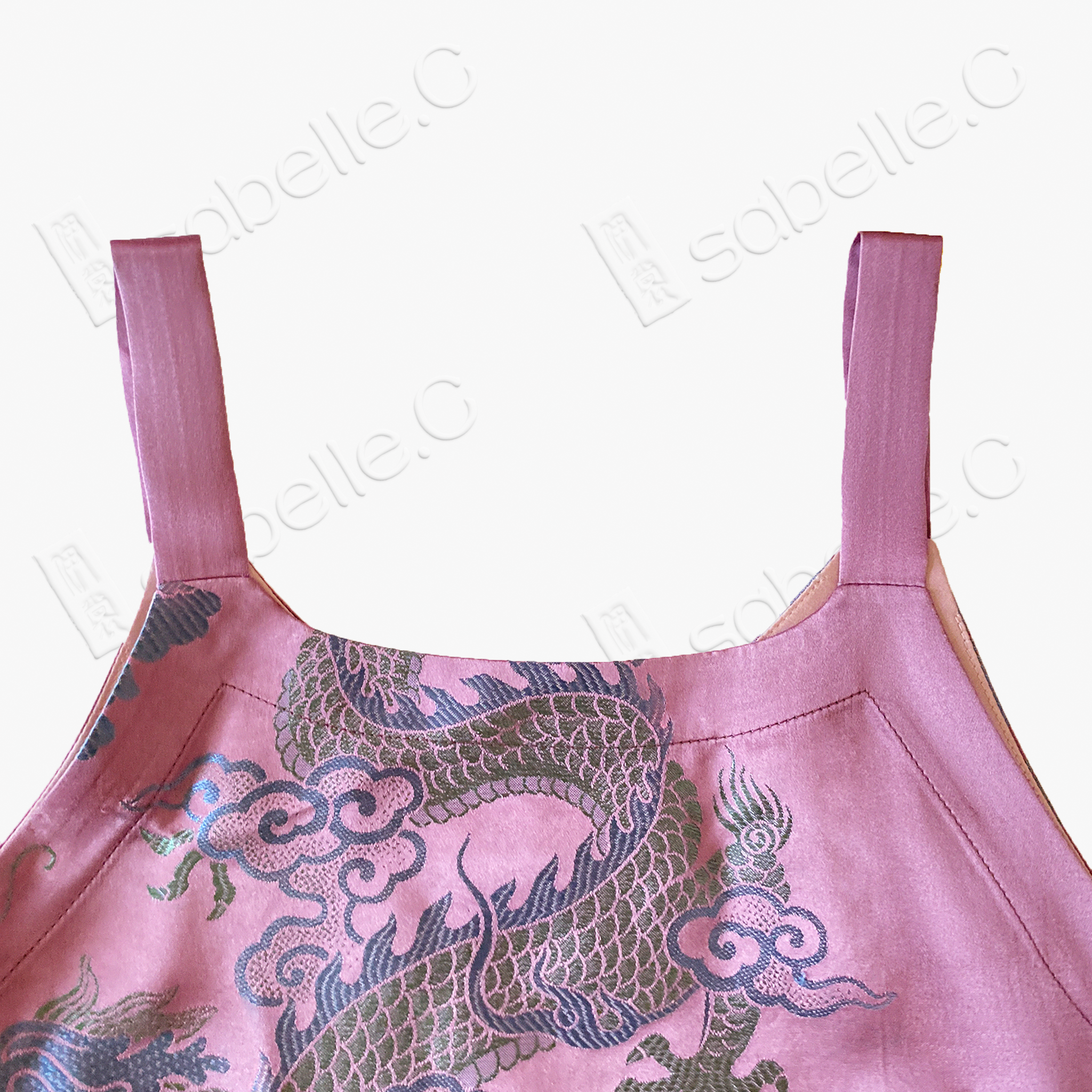 Peach Mist Phoenix Brocade Antique Silk Slip Dress - 「桃霧鳳綺」古董真絲吊帶裙