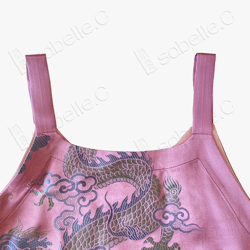Peach Mist Phoenix Brocade Antique Silk Slip Dress - 「桃霧鳳綺」古董真絲吊帶裙