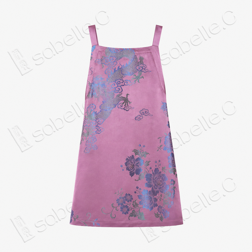 Peach Mist Phoenix Brocade Antique Silk Slip Dress - 「桃霧鳳綺」古董真絲吊帶裙