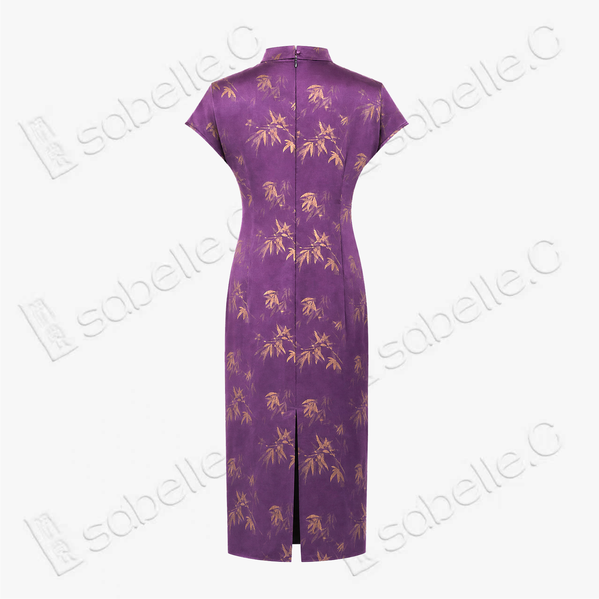 Dusty Purple Bamboo Shadow Gambiered Canton Silk Qipao - 「霧紫竹影」香雲紗立領旗袍
