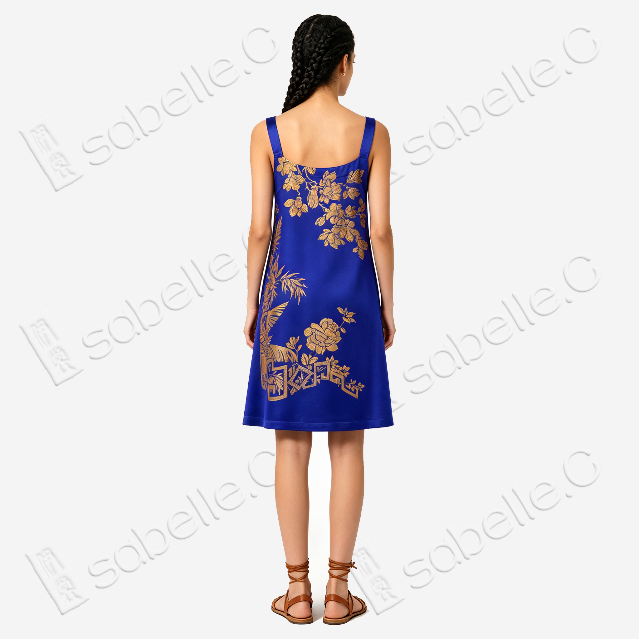 Sapphire Firmament Gilded Splendor Antique Silk Slip Dress - 「藍宸鎏華」古董真絲吊帶裙