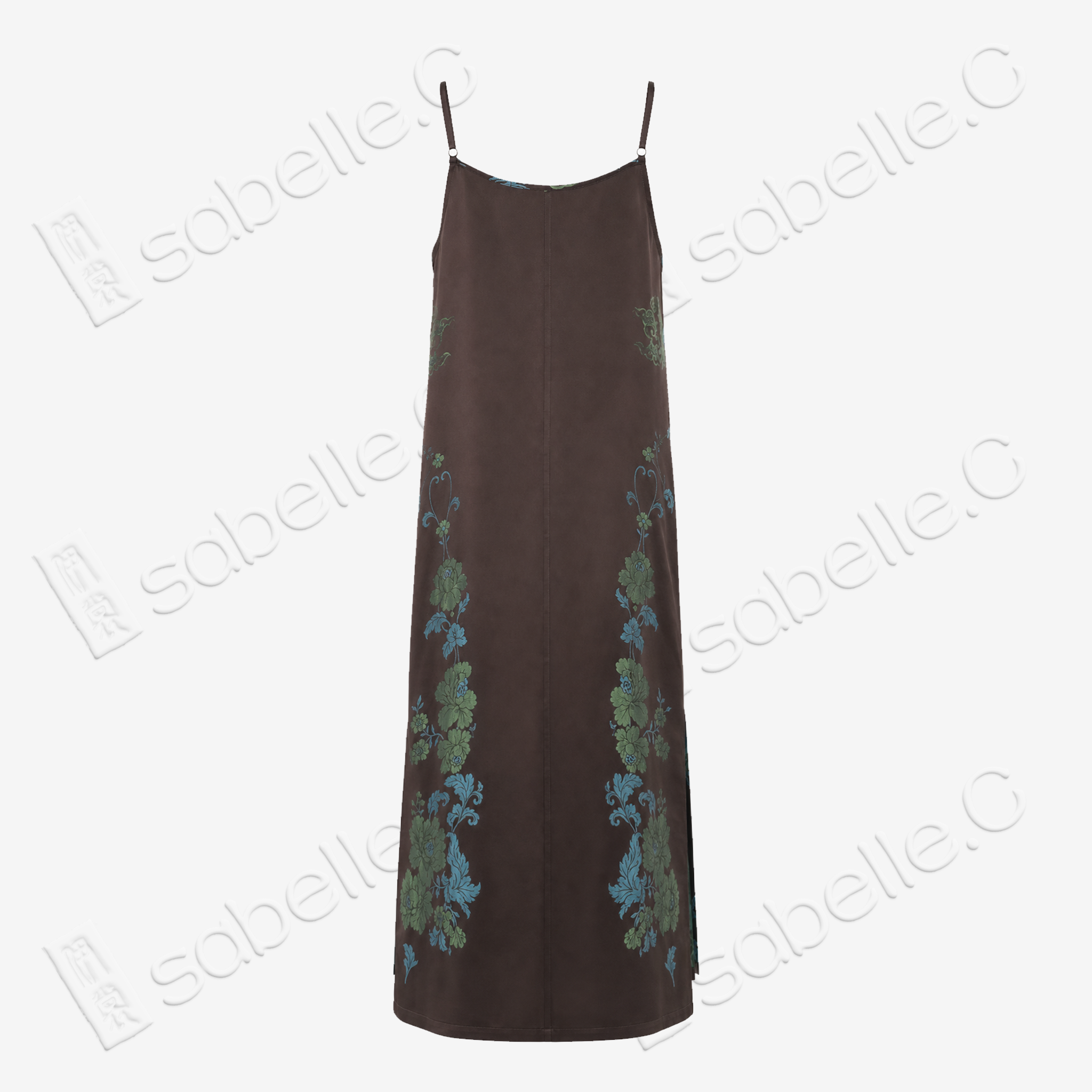 Dark Brown Azure Dragon Antique Silk Long Slip Dress - 「玄棕蒼龍」古董真絲吊帶長裙