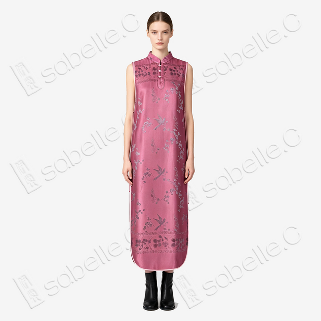 Magpie & Plum Antique Silk Qipao - 「喜上眉梢」古董真絲旗袍