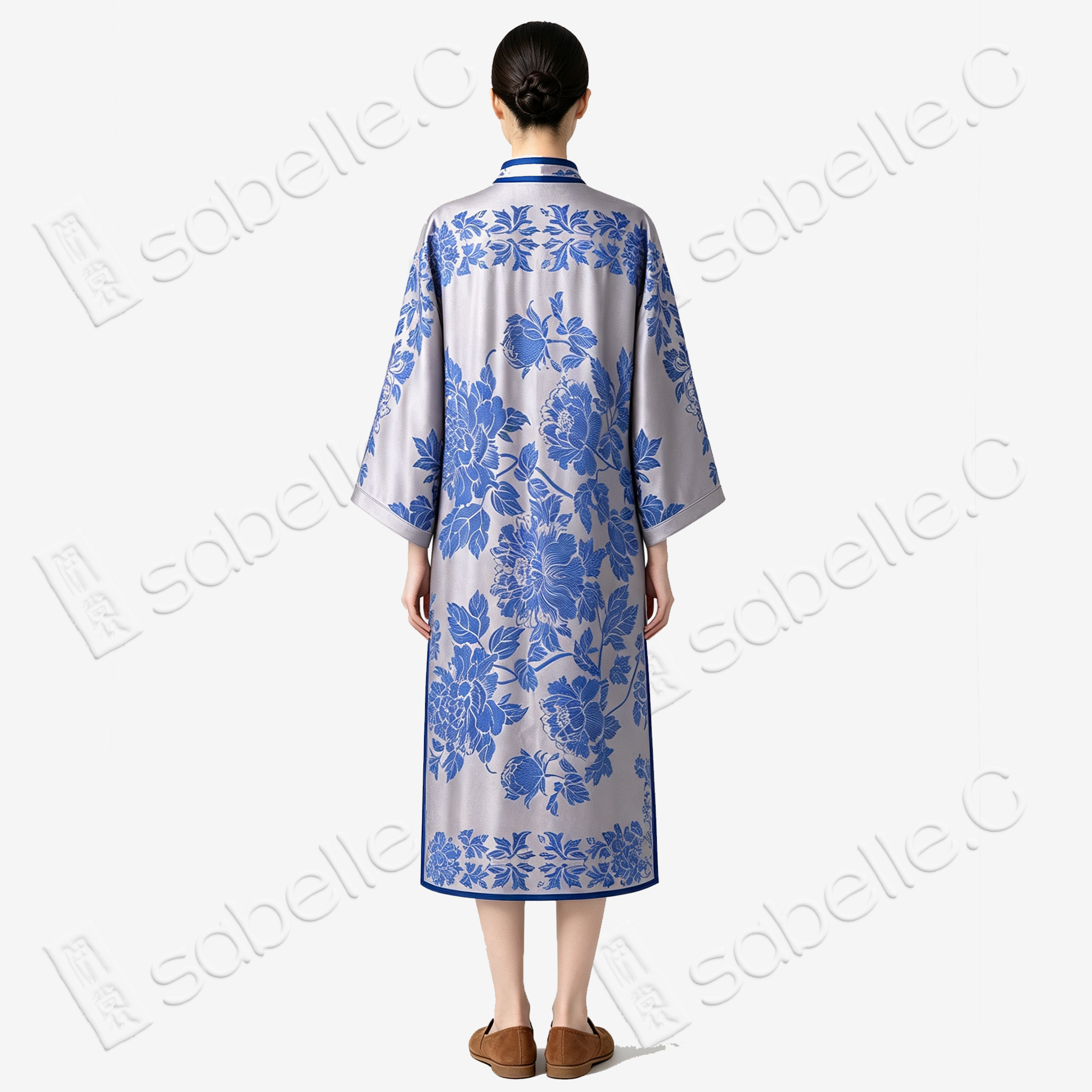 Antique Silk Long Tunic - 「御瓷凝芳」古董真絲長衫