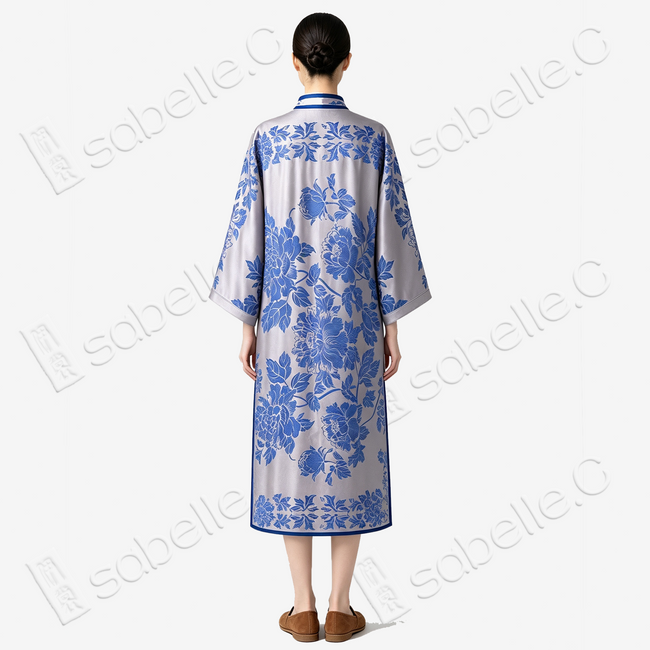 Antique Silk Long Tunic - 「御瓷凝芳」古董真絲長衫