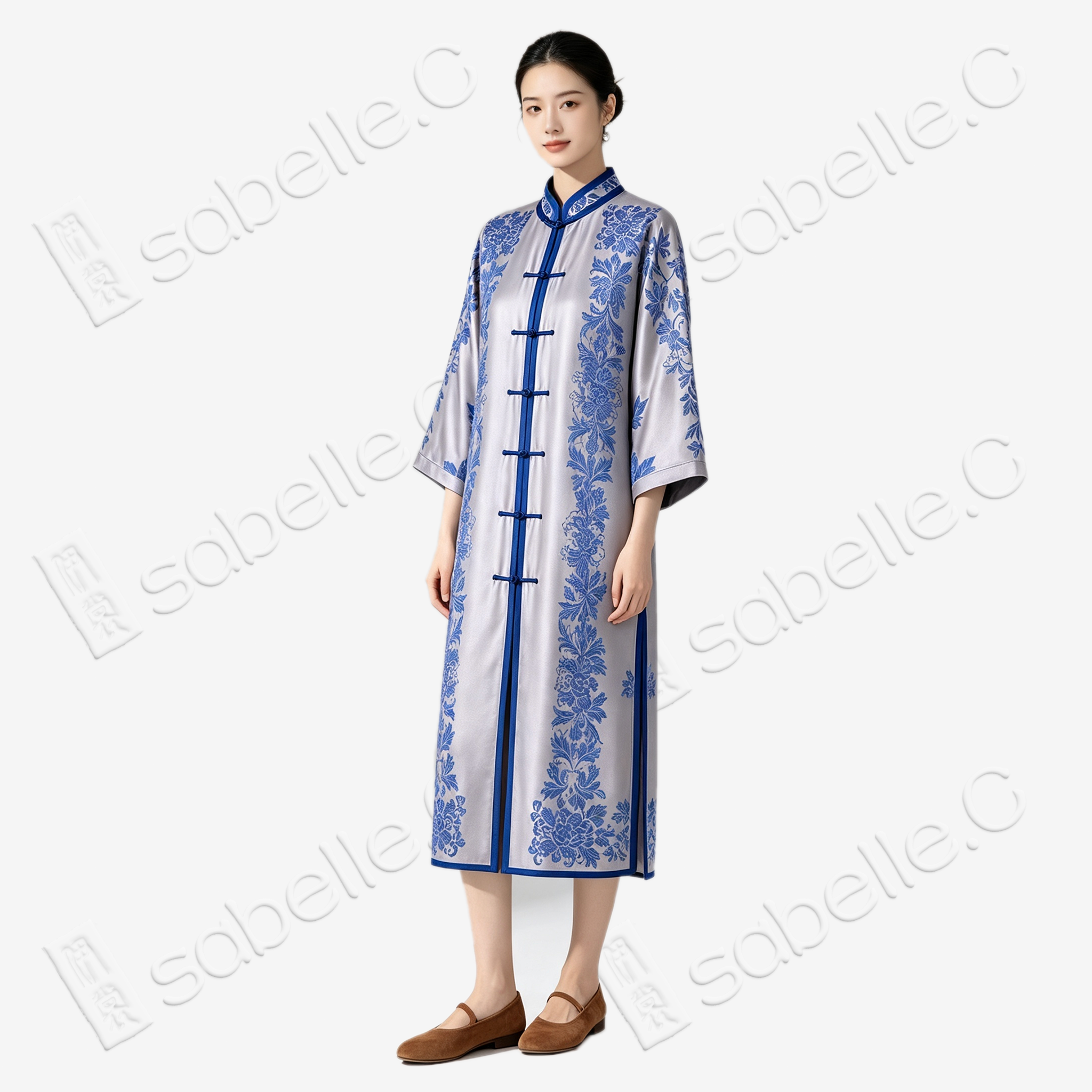 Antique Silk Long Tunic - 「御瓷凝芳」古董真絲長衫