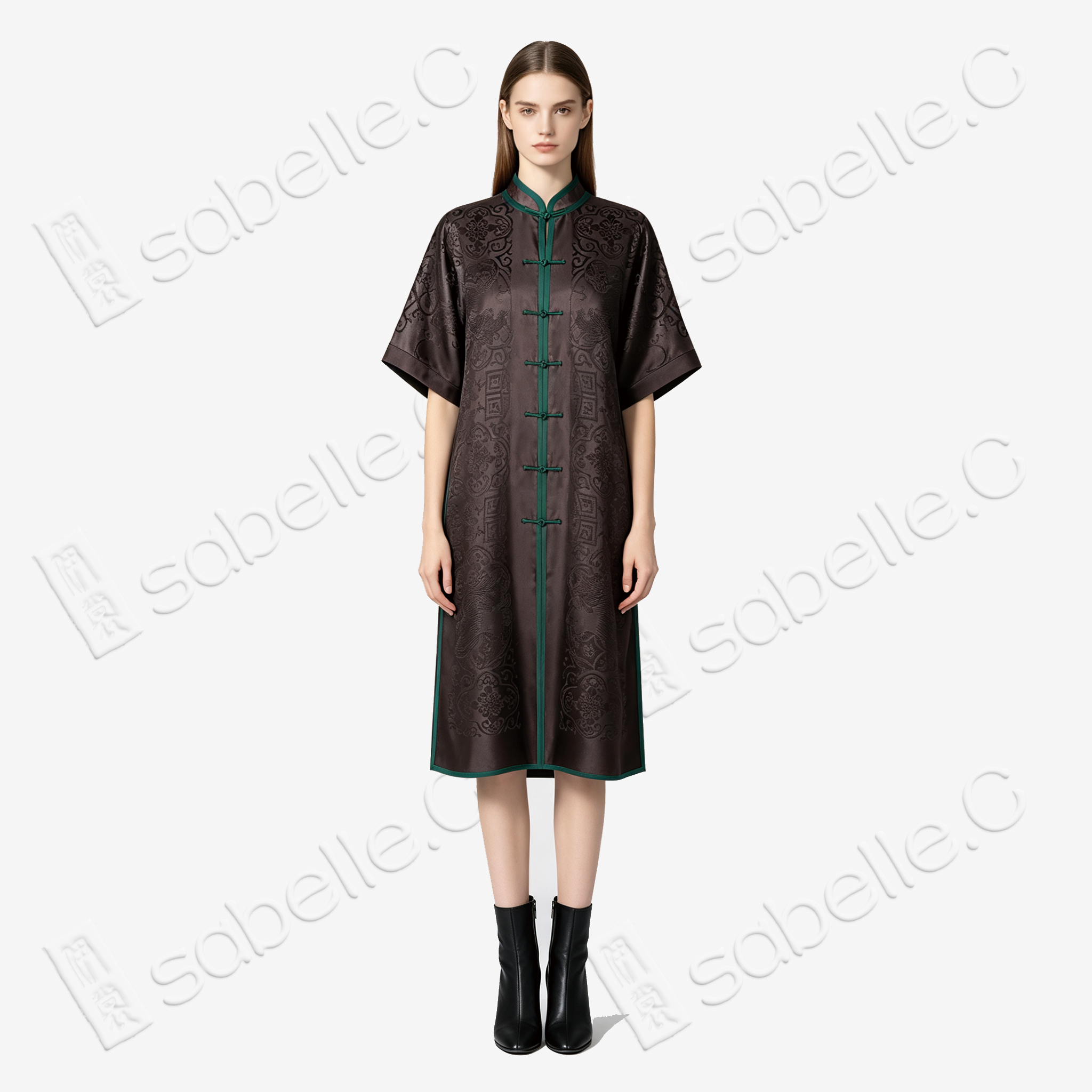 Dark Brown Antique Silk Long Tunic - 玄褐古董真絲長衫裙