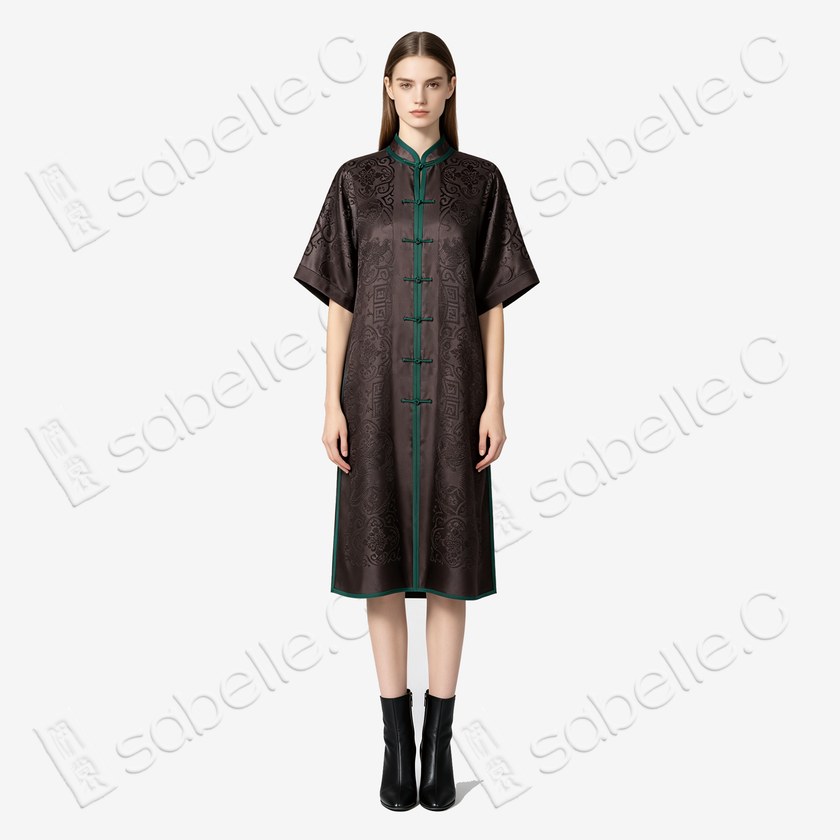 Dark Brown Antique Silk Long Tunic - 玄褐古董真絲長衫裙