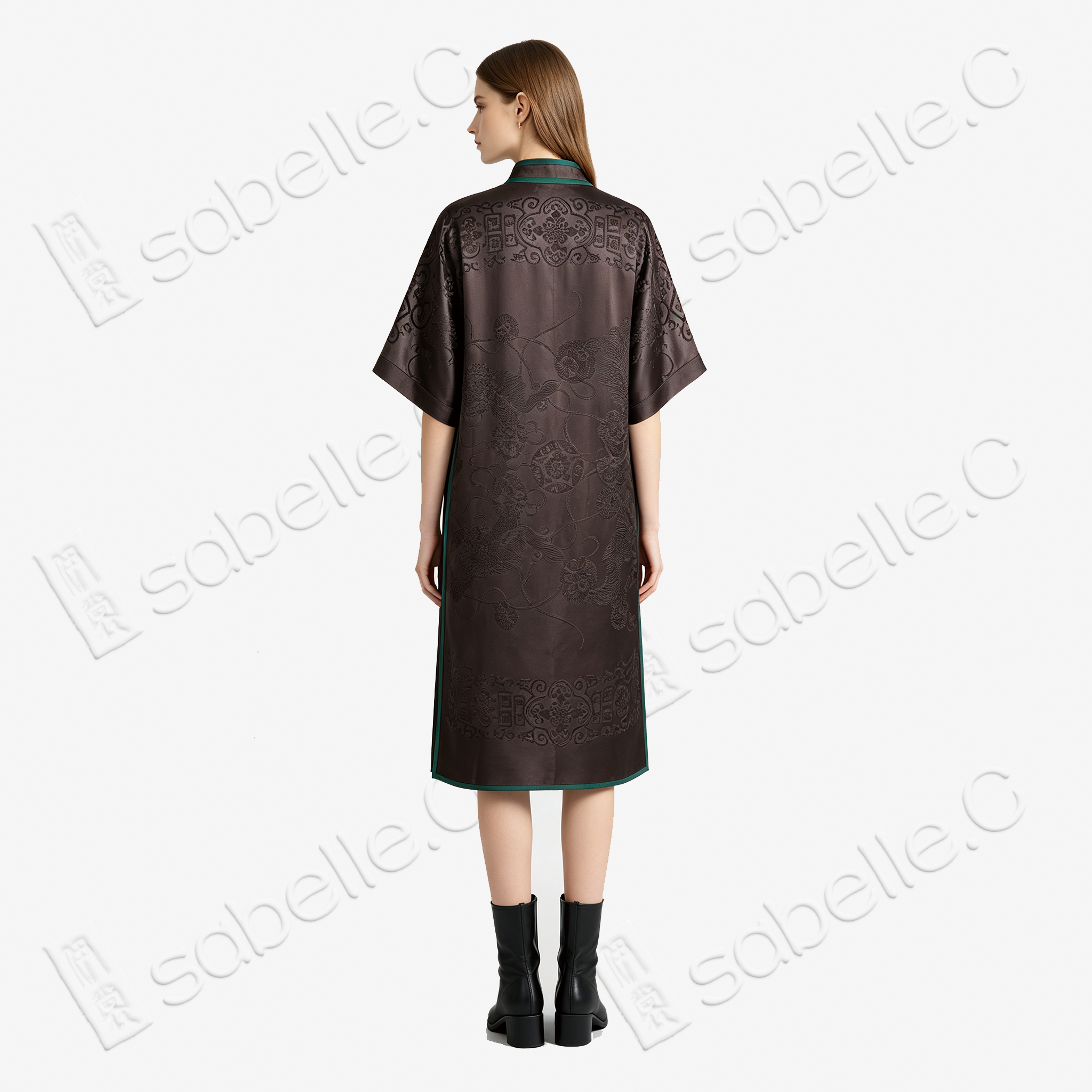 Dark Brown Antique Silk Long Tunic - 玄褐古董真絲長衫裙