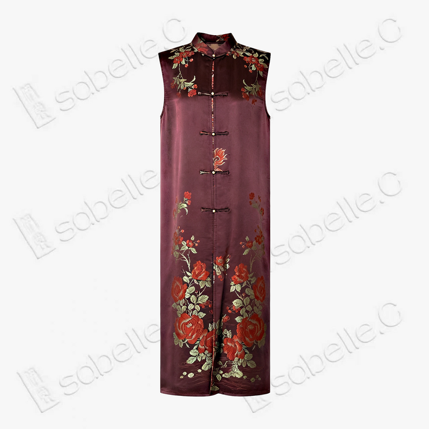 Deep Purple Floral Feast Antique Silk Qipao - 「紫絳芳筵」古董真絲旗袍