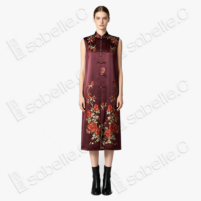 Deep Purple Floral Feast Antique Silk Qipao - 「紫絳芳筵」古董真絲旗袍