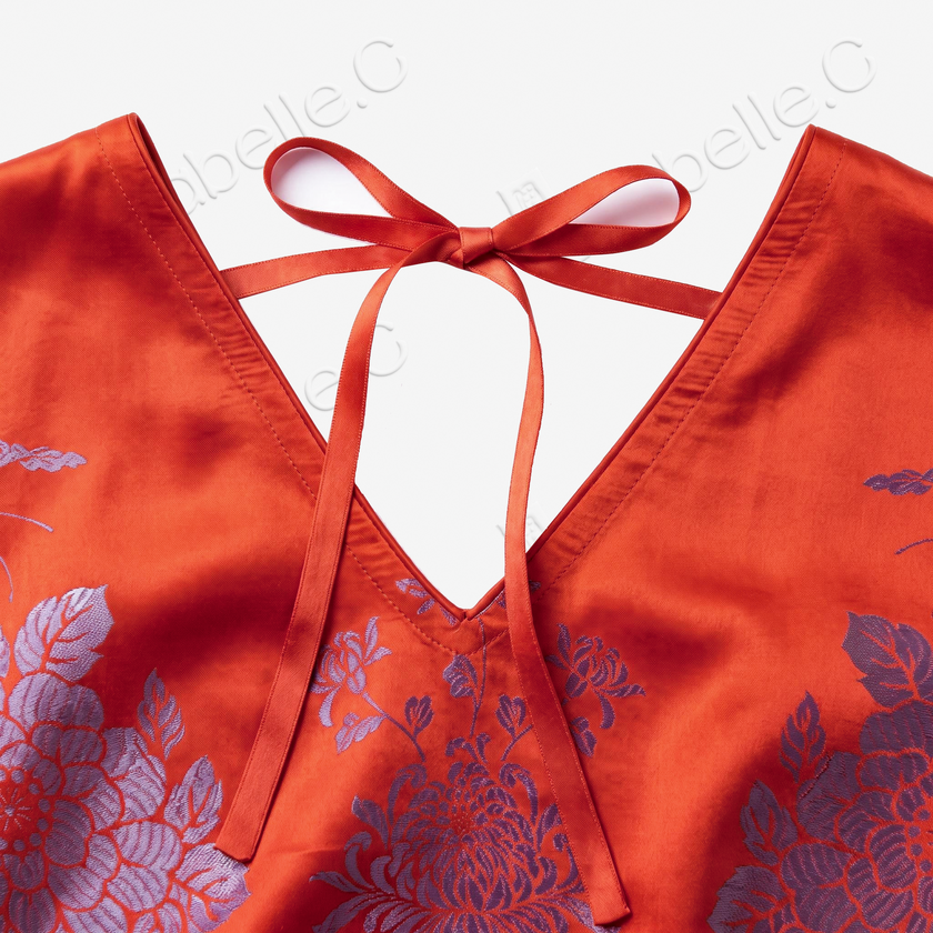 Concentric Twin Phoenix Birds Antique Silk Long Dress - 「同心對風鳥」古董真絲長裙