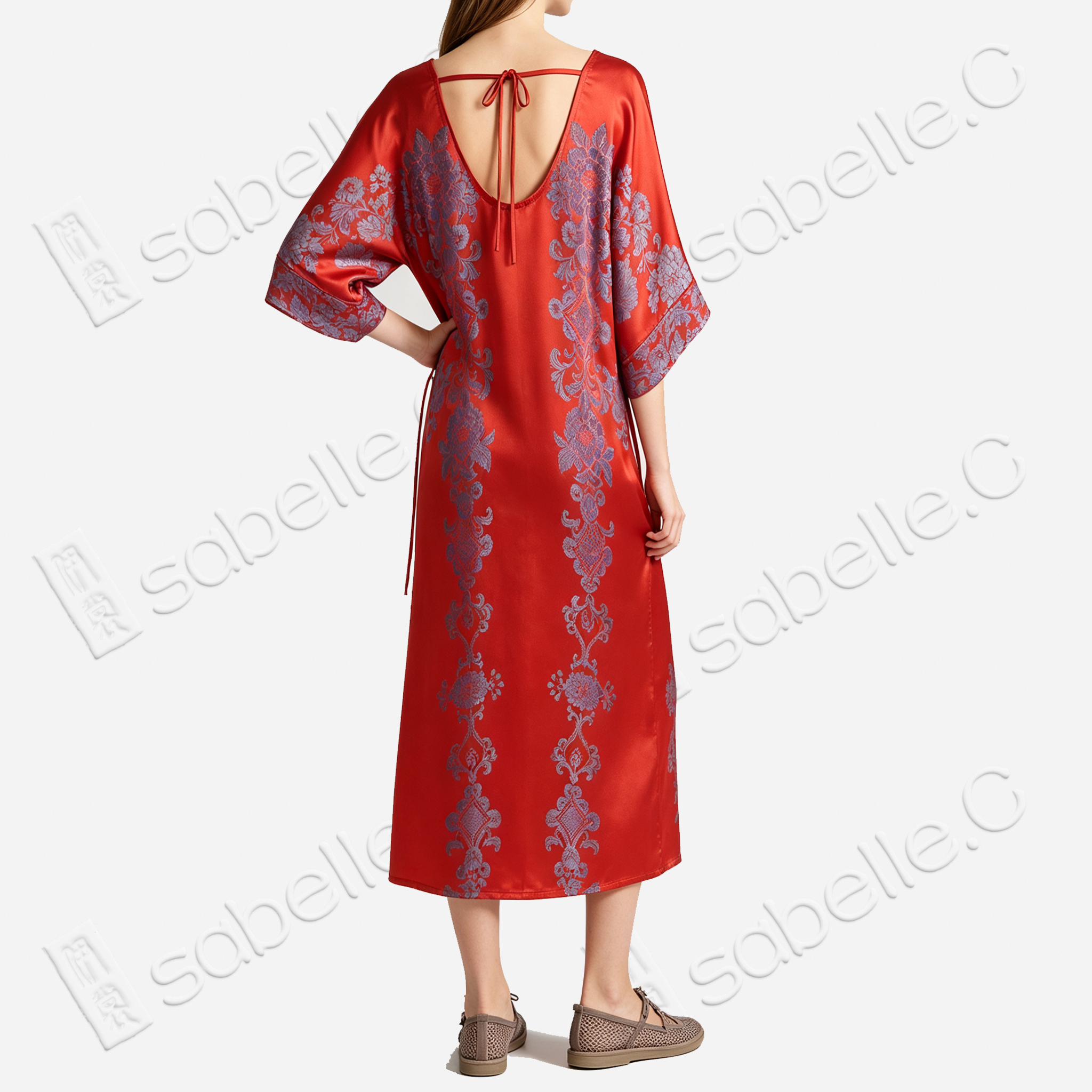 Concentric Twin Phoenix Birds Antique Silk Long Dress - 「同心對風鳥」古董真絲長裙