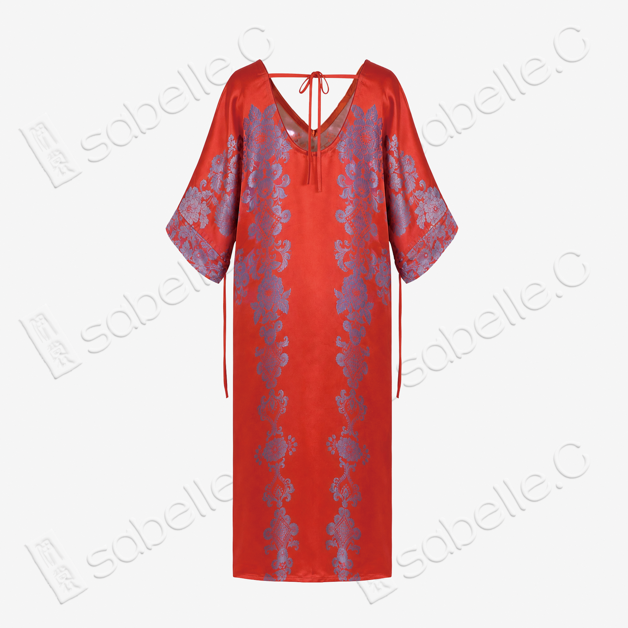 Concentric Twin Phoenix Birds Antique Silk Long Dress - 「同心對風鳥」古董真絲長裙