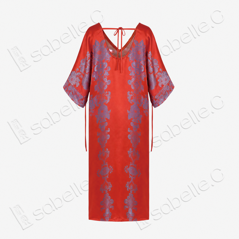Concentric Twin Phoenix Birds Antique Silk Long Dress - 「同心對風鳥」古董真絲長裙
