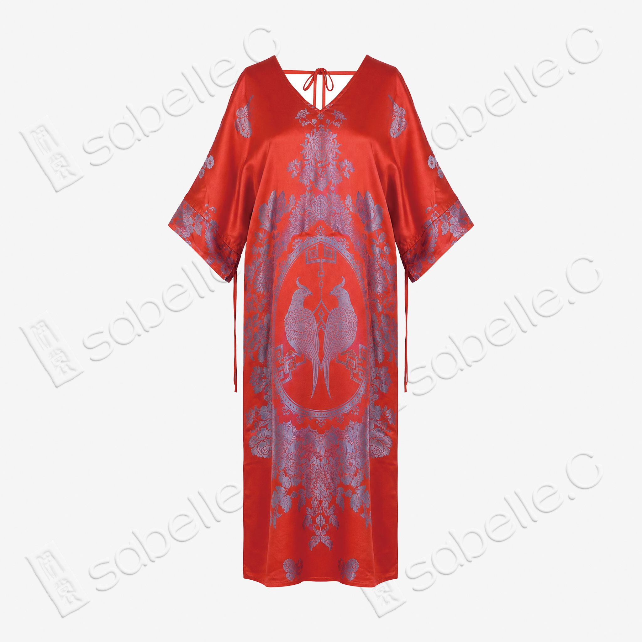 Concentric Twin Phoenix Birds Antique Silk Long Dress - 「同心對風鳥」古董真絲長裙