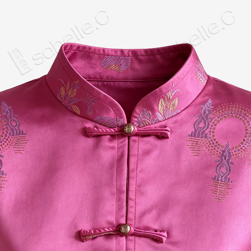 Antique Silk Qipao - 「桃霞織金」古董真絲無袖旗袍