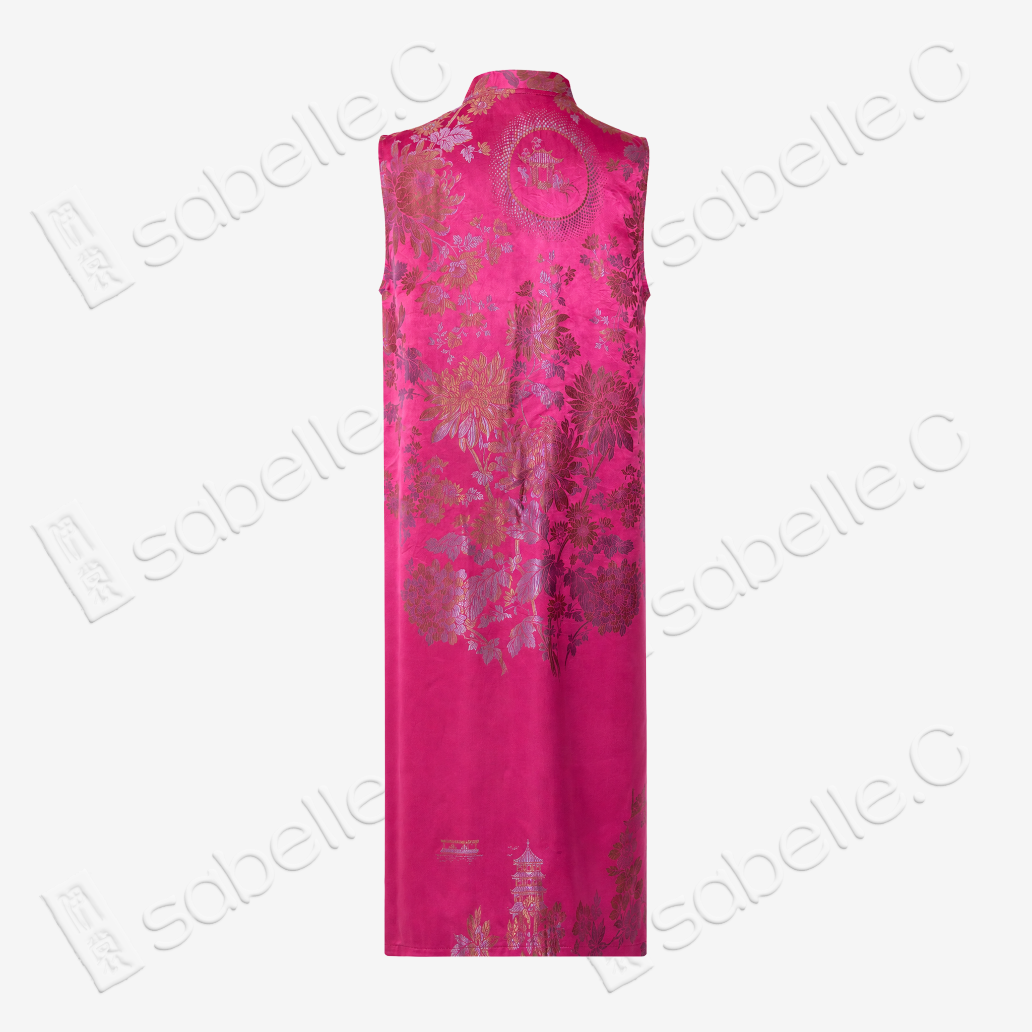 Antique Silk Qipao - 「桃霞織金」古董真絲無袖旗袍