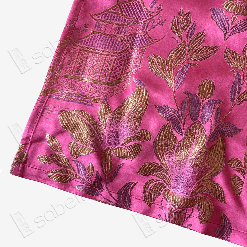 Antique Silk Qipao - 「桃霞織金」古董真絲無袖旗袍