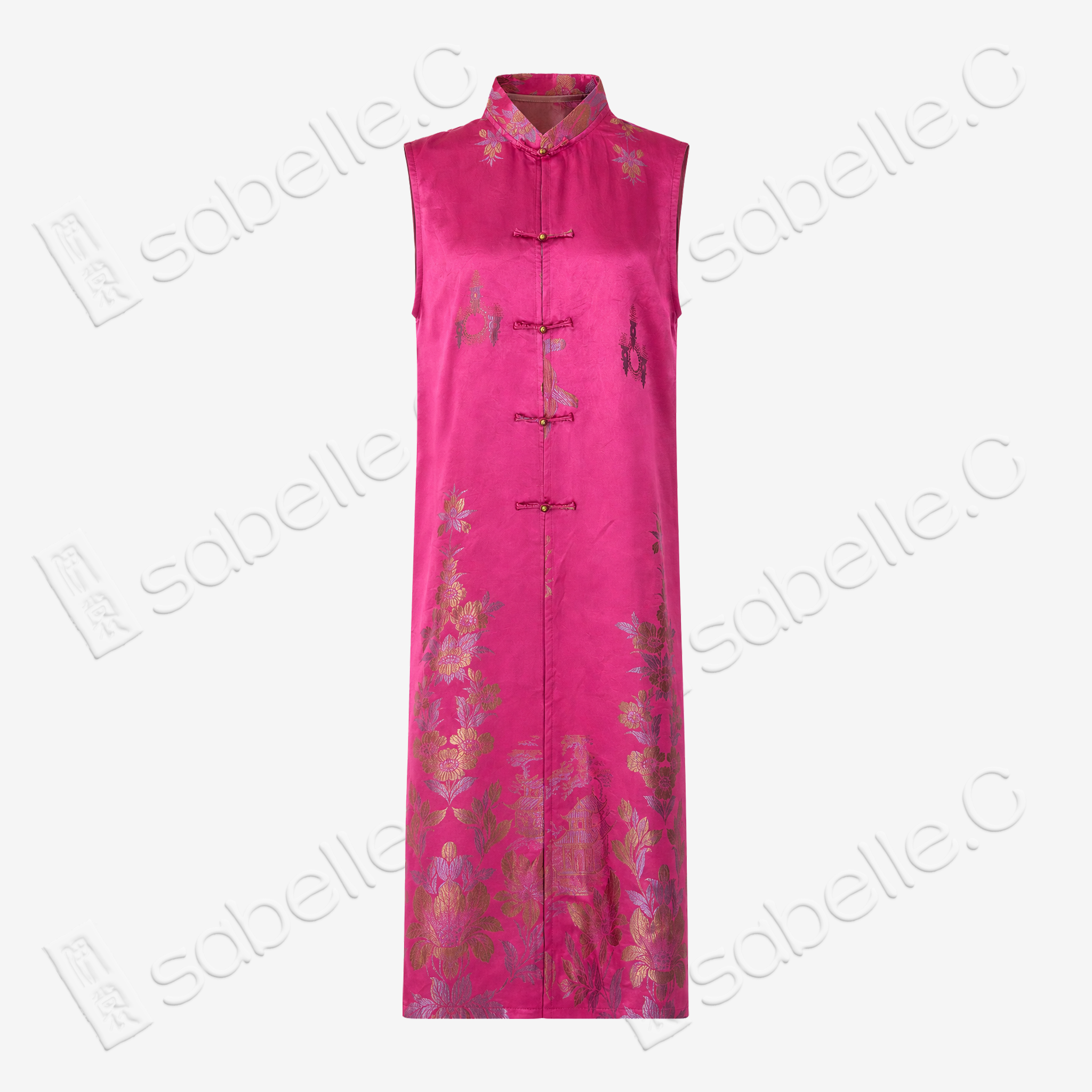 Antique Silk Qipao - 「桃霞織金」古董真絲無袖旗袍