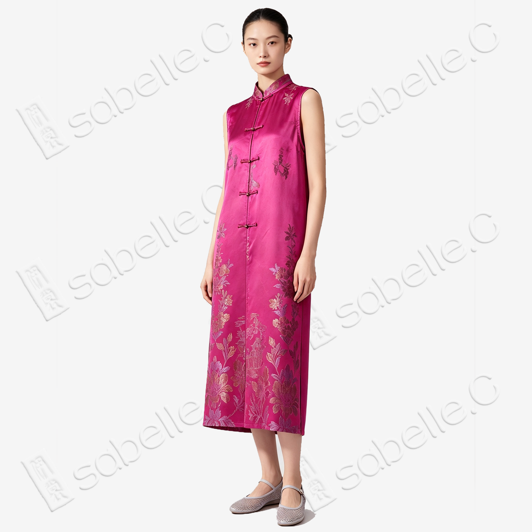Antique Silk Qipao - 「桃霞織金」古董真絲無袖旗袍