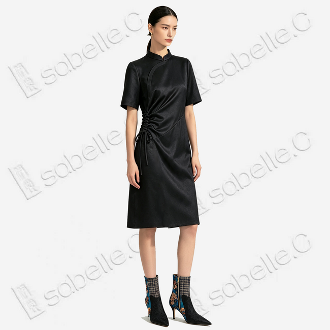 Leather‑Finish Gambiered Canton Silk Dress - 皮子料重緞香雲紗裙