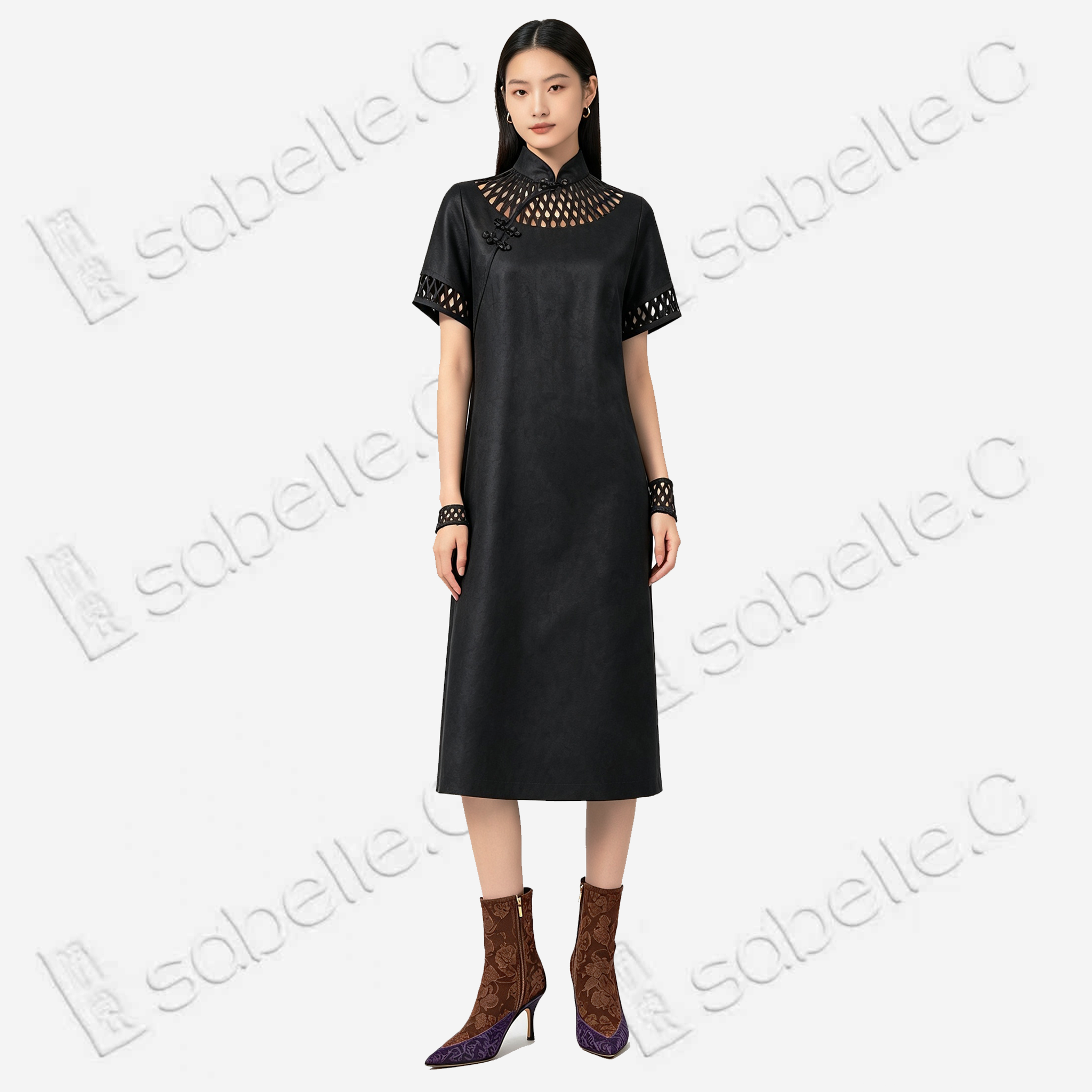 Heavy‑Satin Leather‑Finish Gambiered Canton Silk Dress - 皮子料重緞香雲紗裙