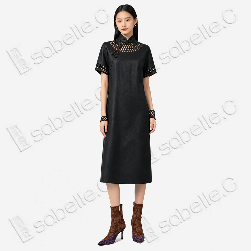 Heavy‑Satin Leather‑Finish Gambiered Canton Silk Dress - 皮子料重緞香雲紗裙