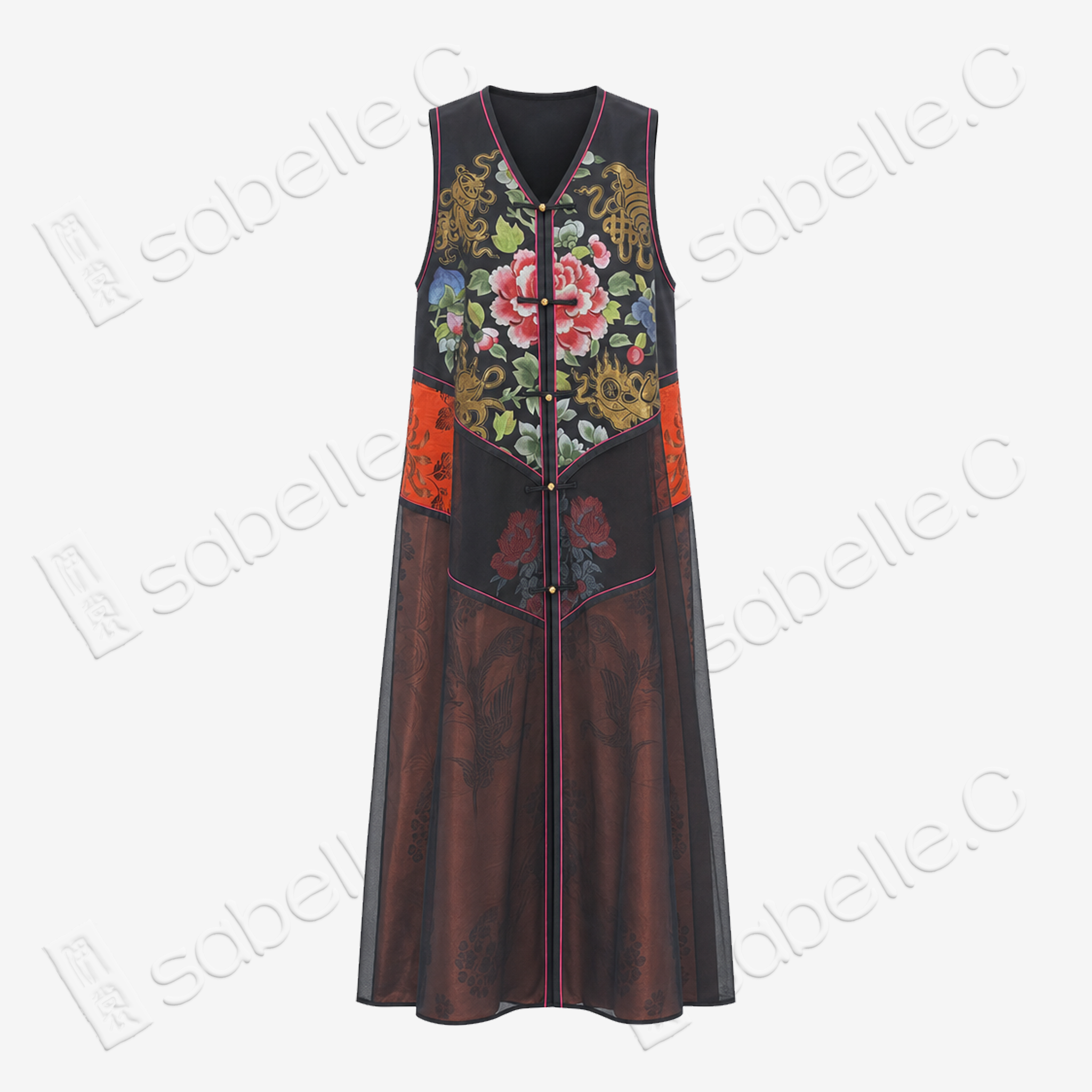 Antique Silk Long Dress - 「玄錦繁華」古董真絲長裙