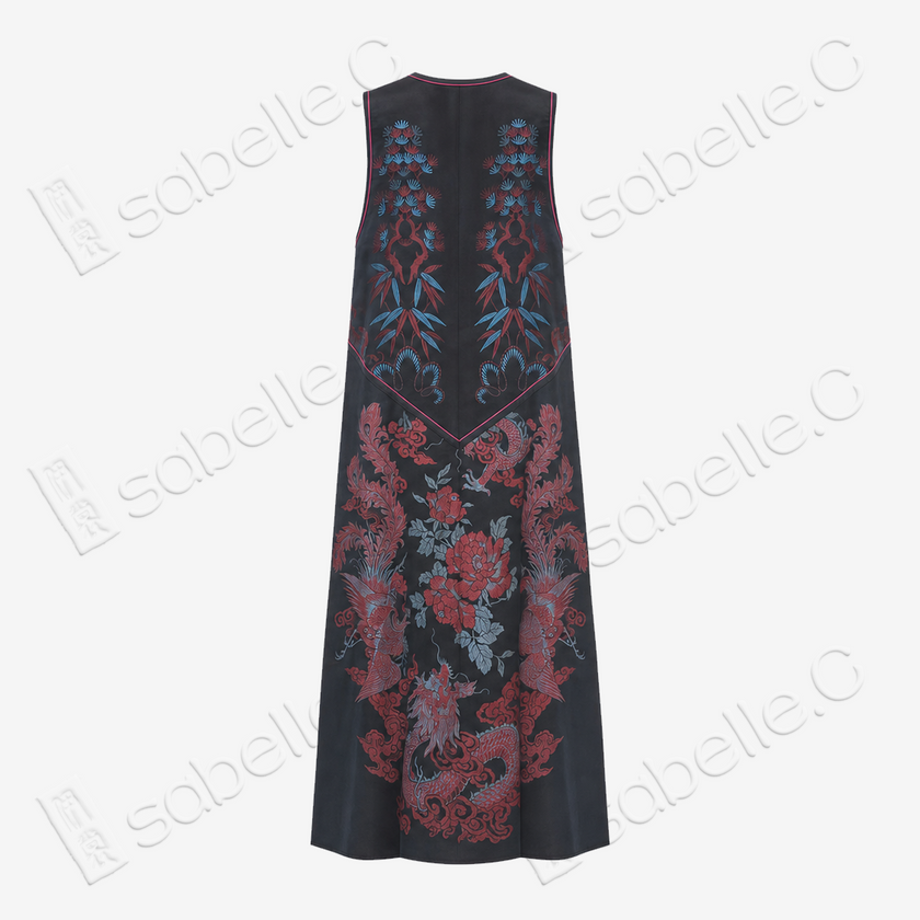 Antique Silk Long Dress - 「玄錦繁華」古董真絲長裙