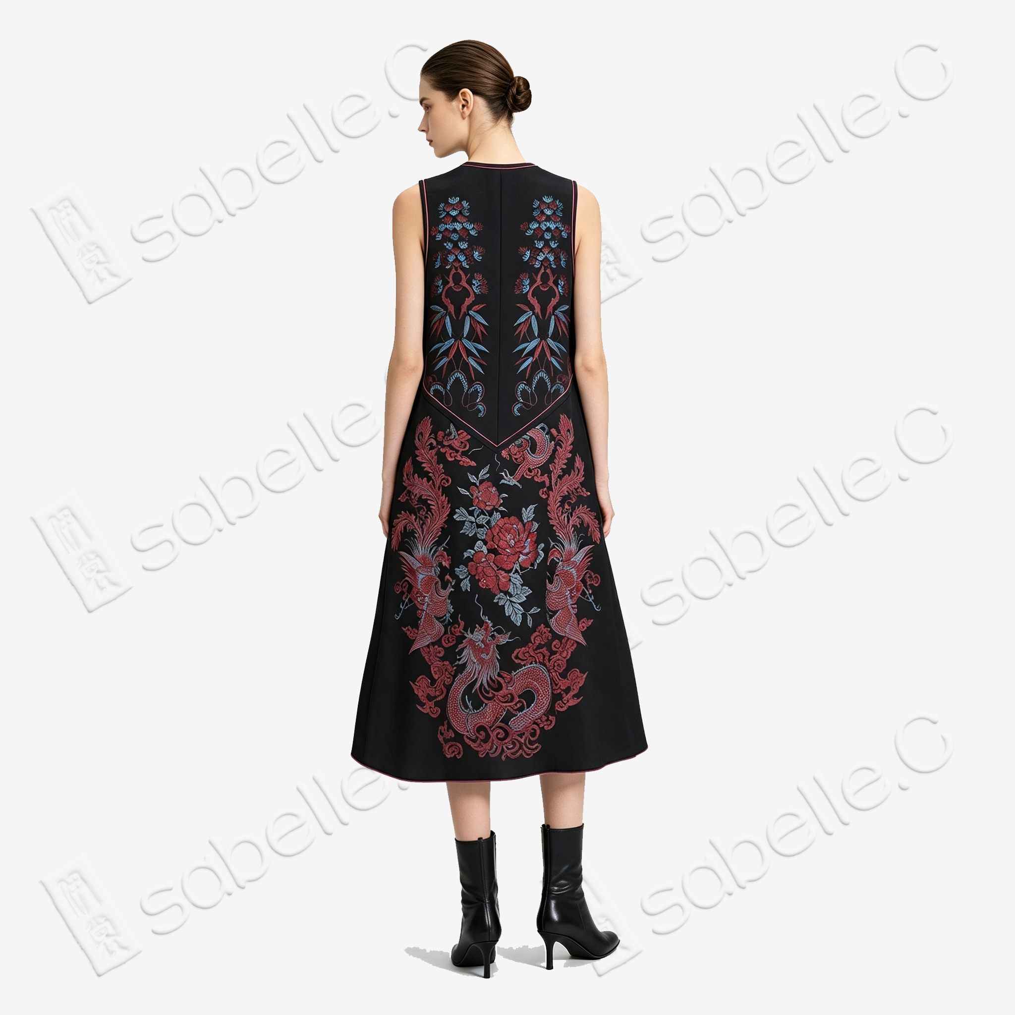 Antique Silk Long Dress - 「玄錦繁華」古董真絲長裙