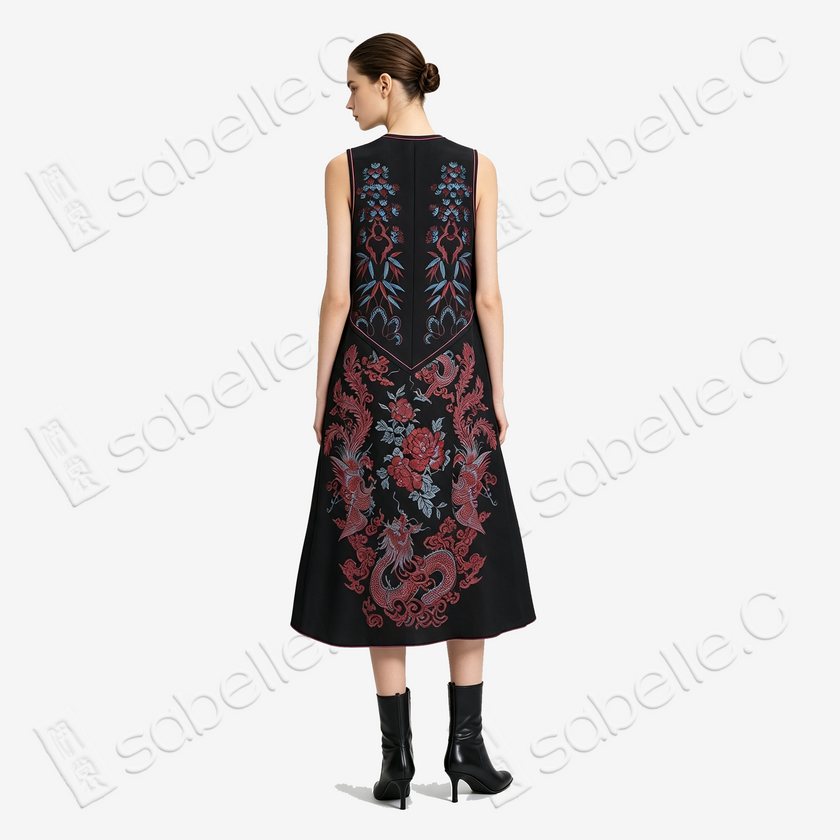 Antique Silk Long Dress - 「玄錦繁華」古董真絲長裙