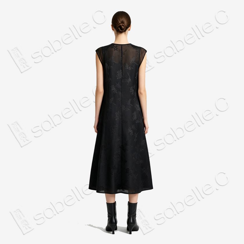 Antique Silk Patchwork Dress - 「玄緋百鳥」古董真絲拼接長裙