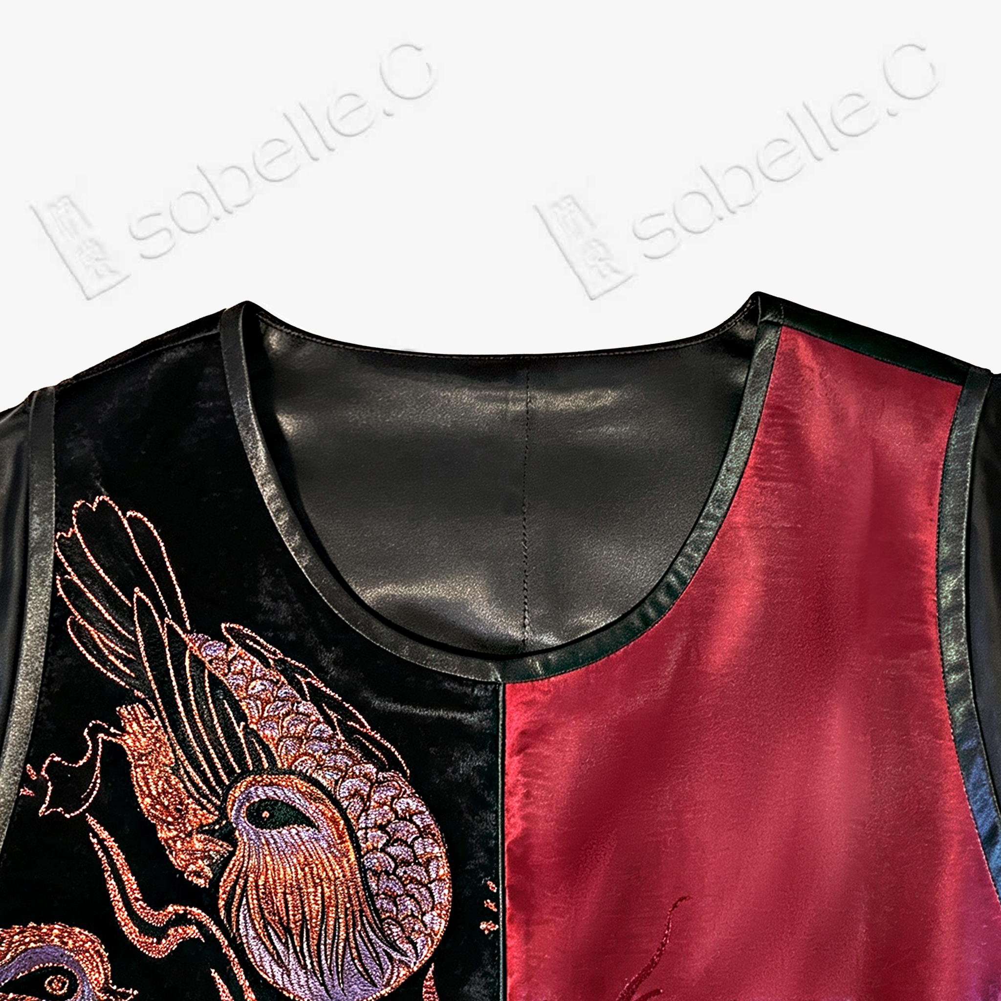 Antique Silk Patchwork Dress - 「玄緋百鳥」古董真絲拼接長裙