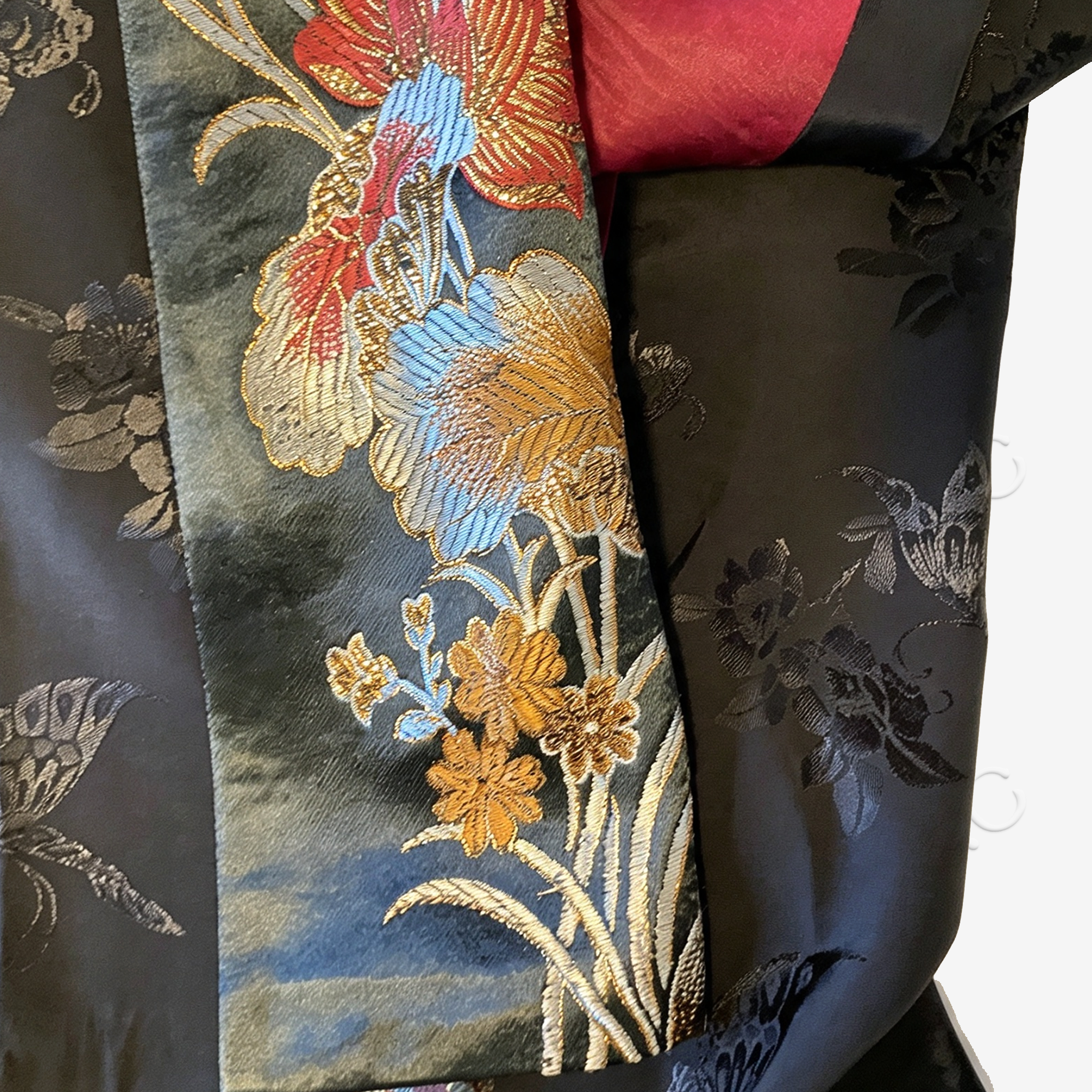 Antique Silk Patchwork Dress - 「玄緋百鳥」古董真絲拼接長裙