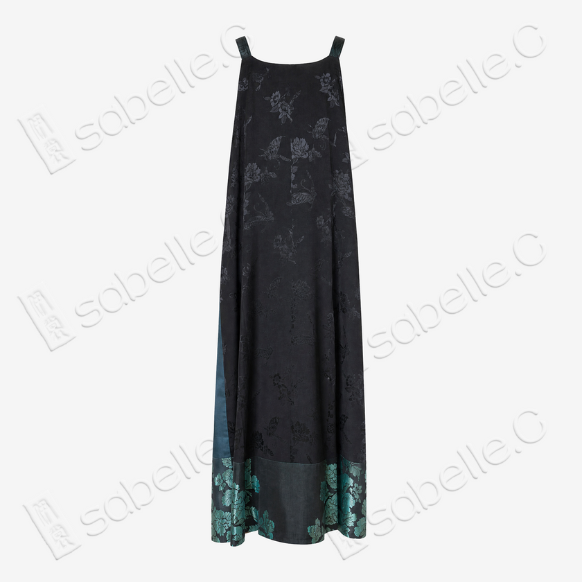 Gilded Embroidery Antique Silk Slip Dress - 「祥獅綉球」手工盤金繡古董真絲拼接長裙