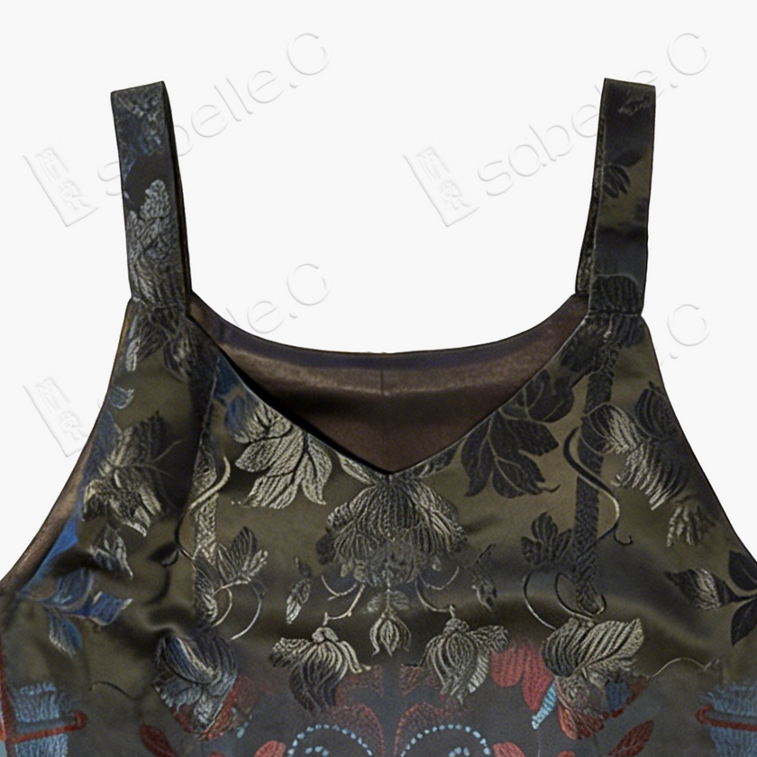 Gilded Embroidery Antique Silk Slip Dress - 「祥獅綉球」手工盤金繡古董真絲拼接長裙