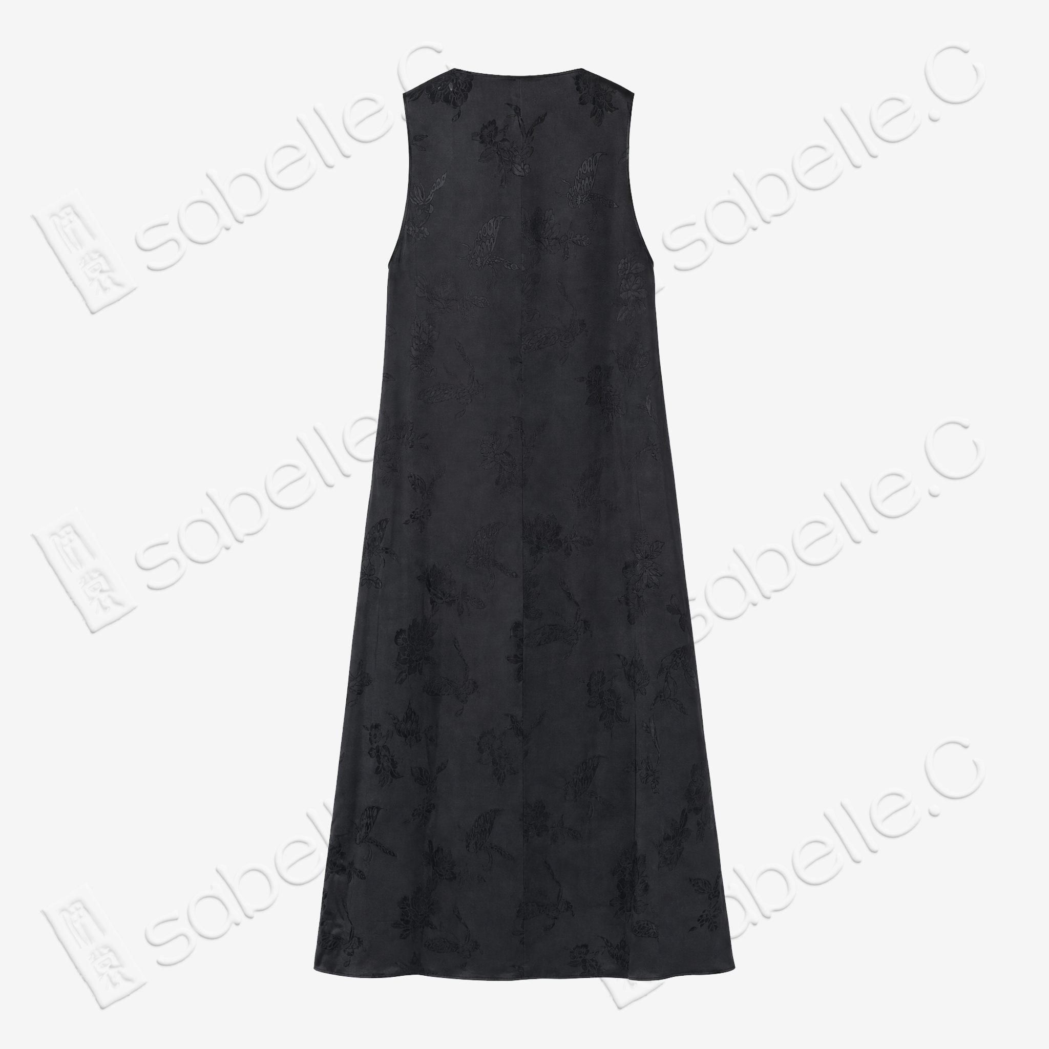 Vintage Silk Embroidered Dress - 「玄綢錦雀」古董真絲刺繡長裙