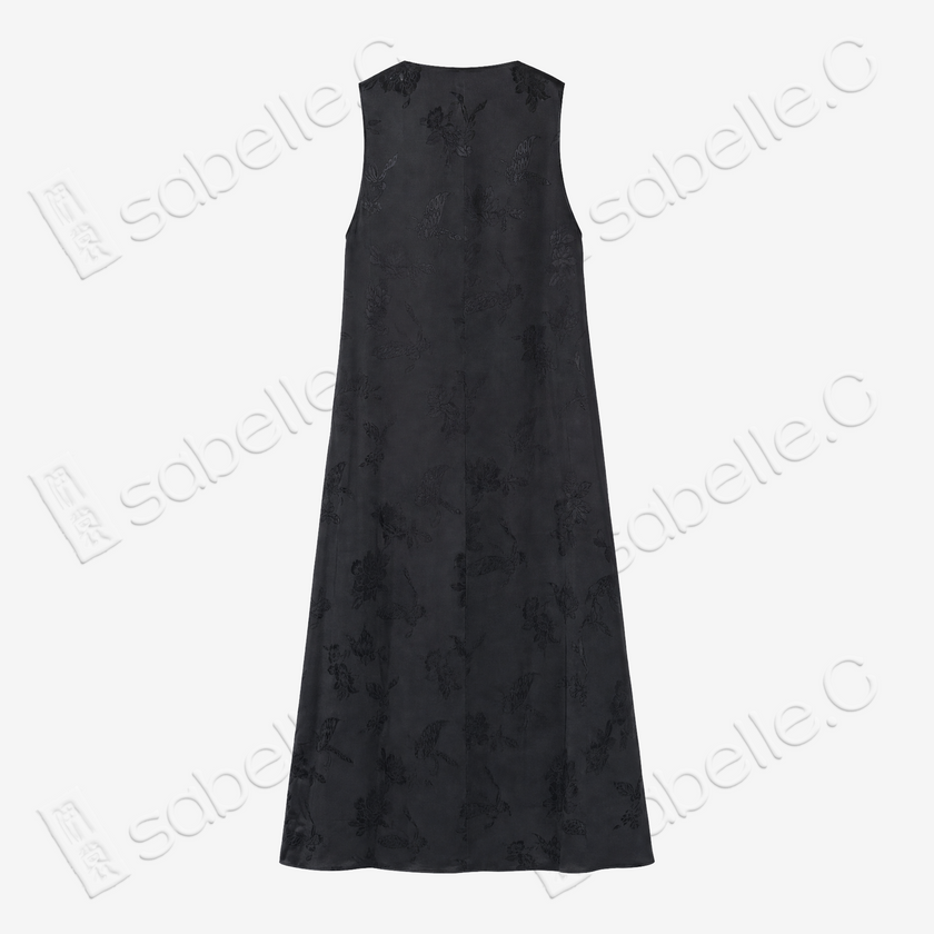 Vintage Silk Embroidered Dress - 「玄綢錦雀」古董真絲刺繡長裙