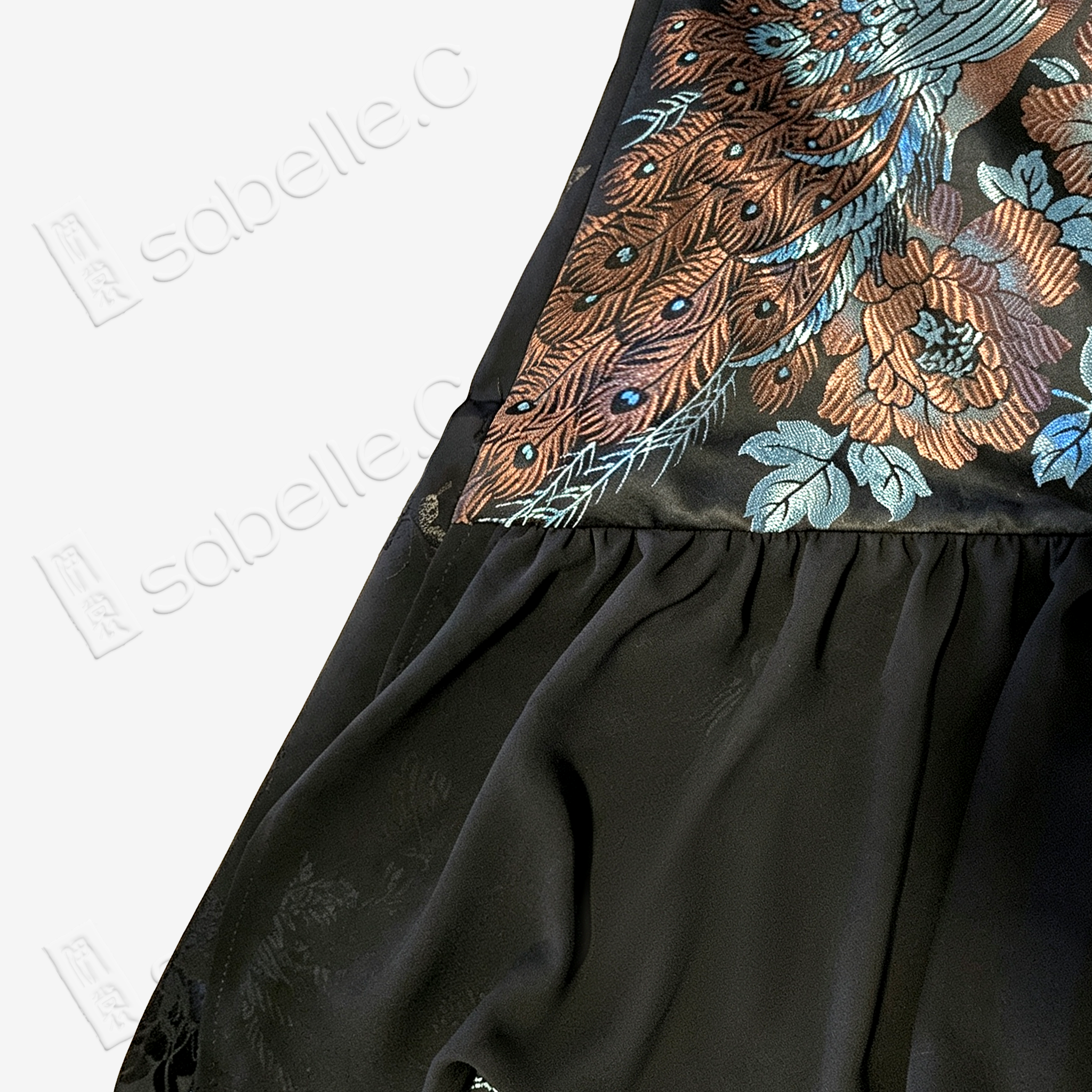Vintage Silk Embroidered Dress - 「玄綢錦雀」古董真絲刺繡長裙