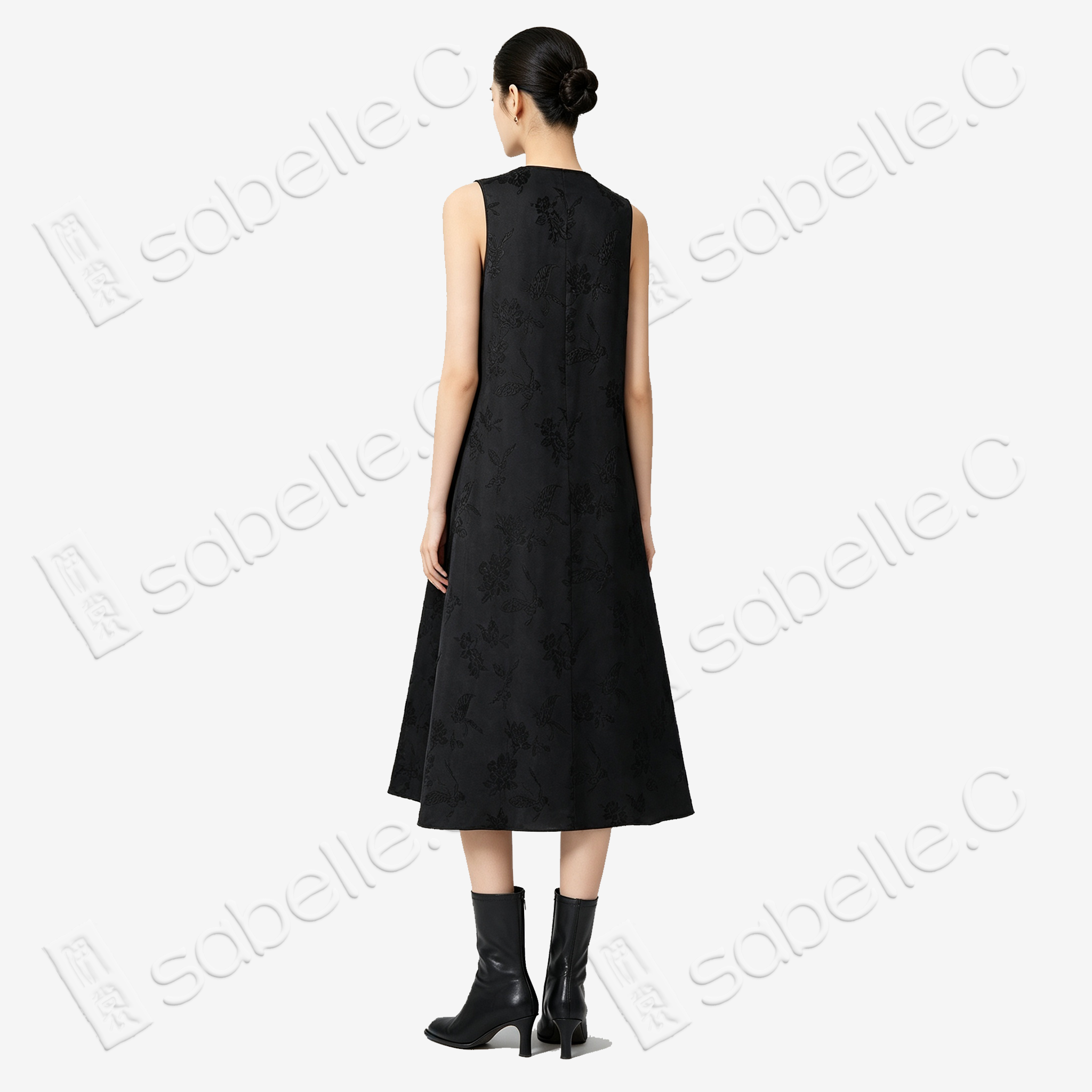 Vintage Silk Embroidered Dress - 「玄綢錦雀」古董真絲刺繡長裙