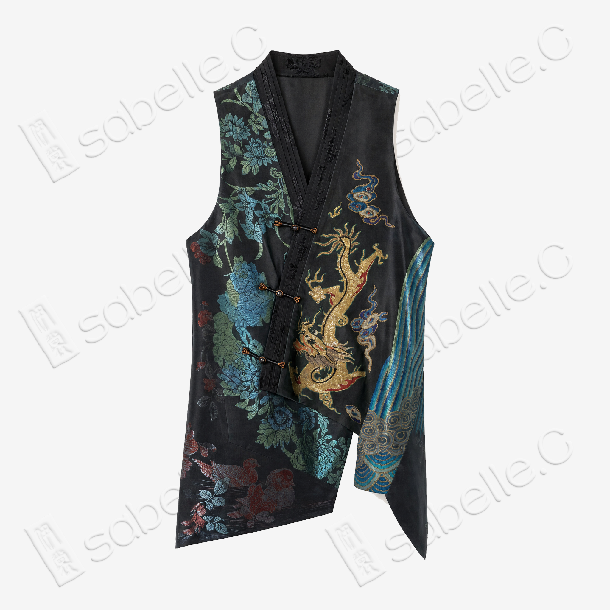 Vintage Silk Vest - 「玄金御麟」古董真絲馬甲