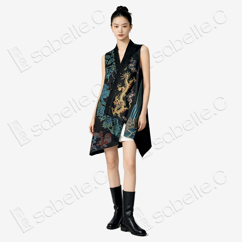 Vintage Silk Vest - 「玄金御麟」古董真絲馬甲