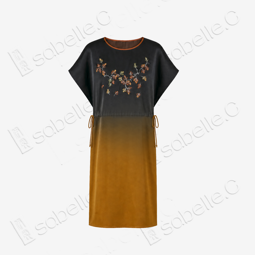 Gambiered Canton Silk Long Dress - 「暮楓暉染」香雲紗長裙