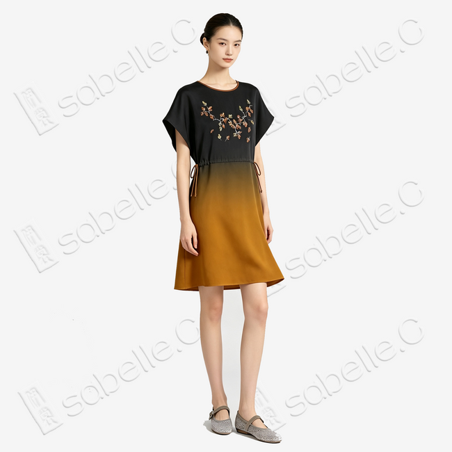 Gambiered Canton Silk Long Dress - 「暮楓暉染」香雲紗長裙