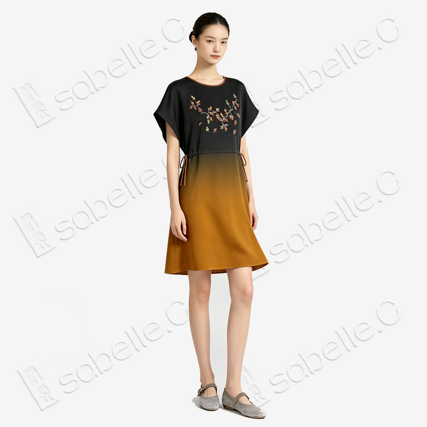 Gambiered Canton Silk Long Dress - 「暮楓暉染」香雲紗長裙