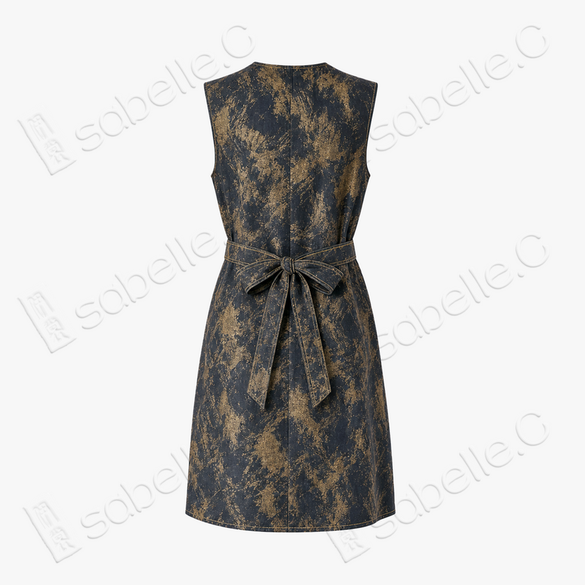 Gambiered Canton Silk Dress - 「墨底鎏斑」香雲紗連衣裙