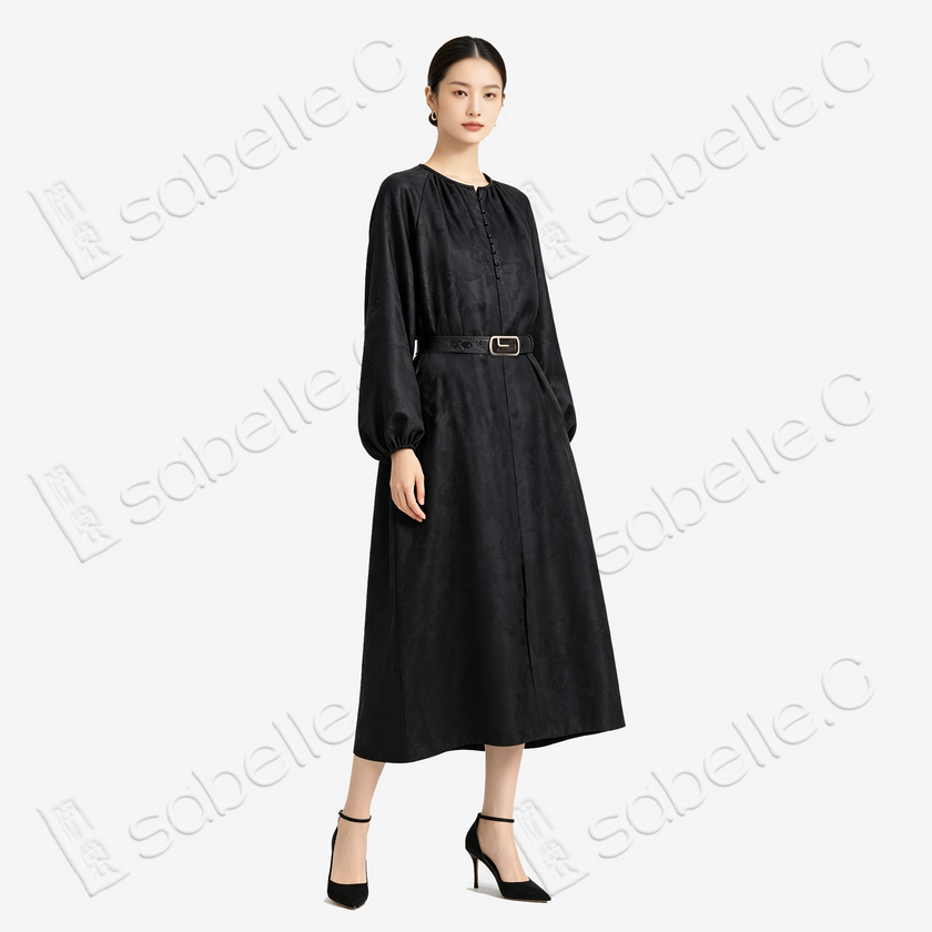 Gambiered Canton Silk Long Dress - 「墨影清韶」香雲紗連衣裙