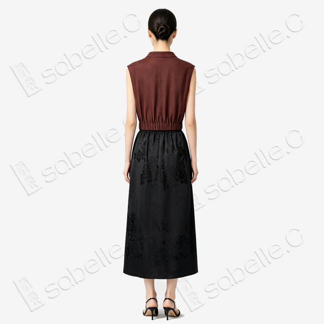 Gambiered Canton Silk Blouse & Vintage Silk Midi Skirt - 紅雲紗上衣 & 古董真絲半身裙